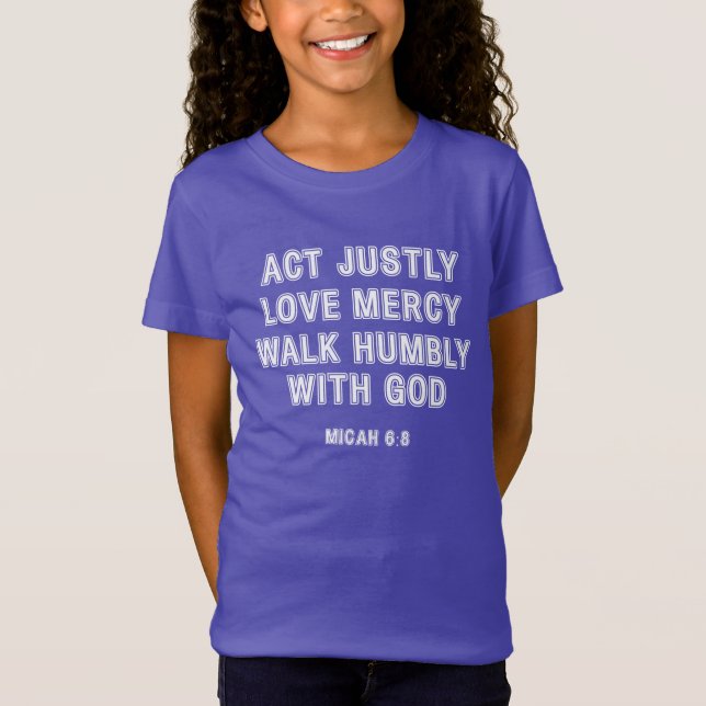 T-Shirt Micah 6:8 Agir Justement Blanc Bordé Texte (Devant)