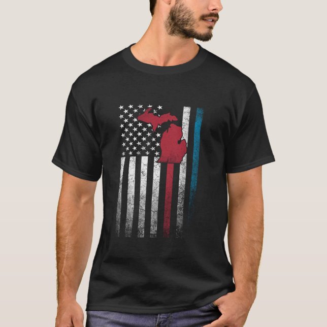 T-shirt Michigan 4 juillet American Flag USA America Pat (Devant)