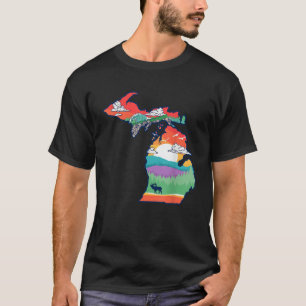 T-shirt Michigan à l'extérieur de la nature Vintage Illust