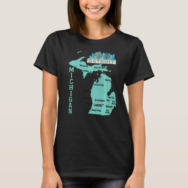 T-shirt Michigan Carte Les Grandes Villes Avec City Skylin (Devant)