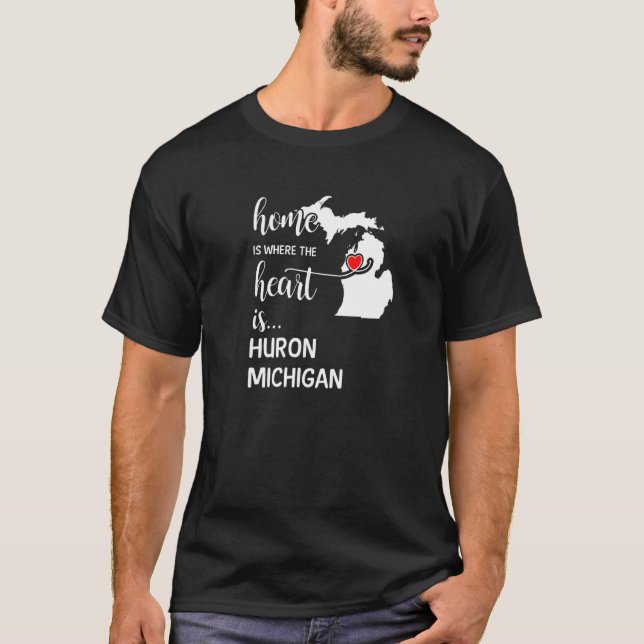 T-shirt Michigan Home Est Là Où Le Coeur Est Huron County (Devant)