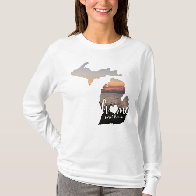 T-shirt Michigan Home Sweet Home Typographie Avec Coeur (Devant)