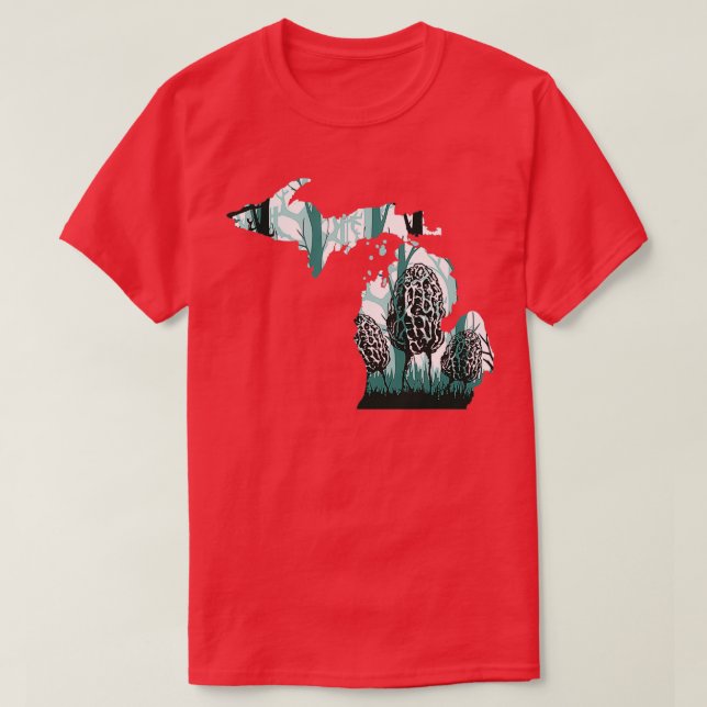 T-shirt Michigan Map Morel Chasse aux champignons (Design devant)