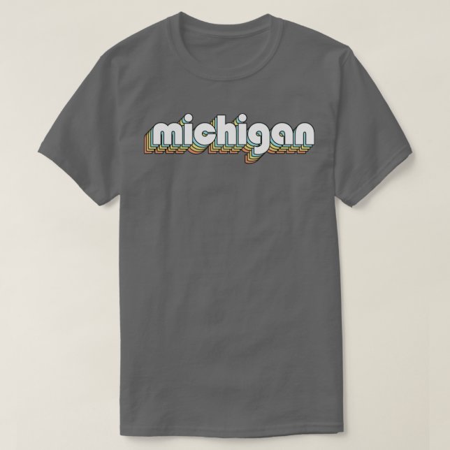 T-shirt Michigan Retro Rainbow Typographie style défraîchi (Design devant)