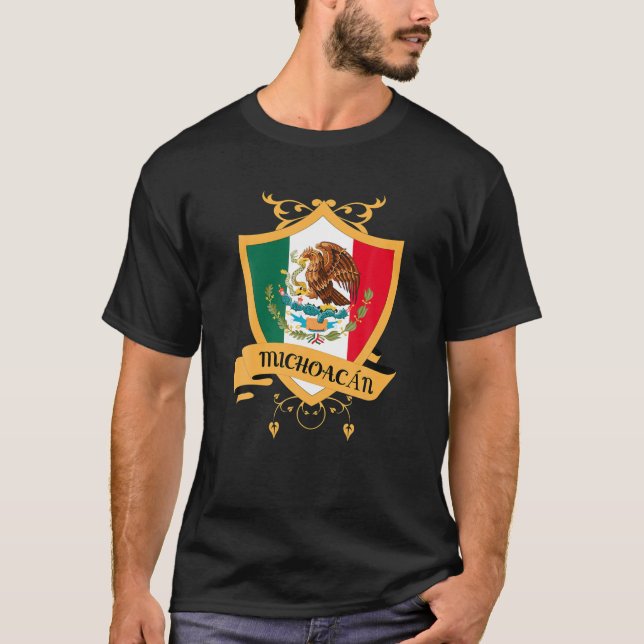 T-shirt Michoacan Mexique Gold Crest, drapeau mexicain Sou (Devant)