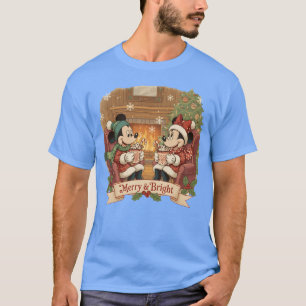 T-shirt Mickey et Minnie Mouse Merry Bright Noël vin