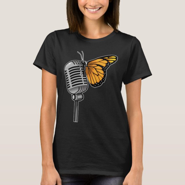 T-shirt Microphone de chant papillon Musique (Devant)