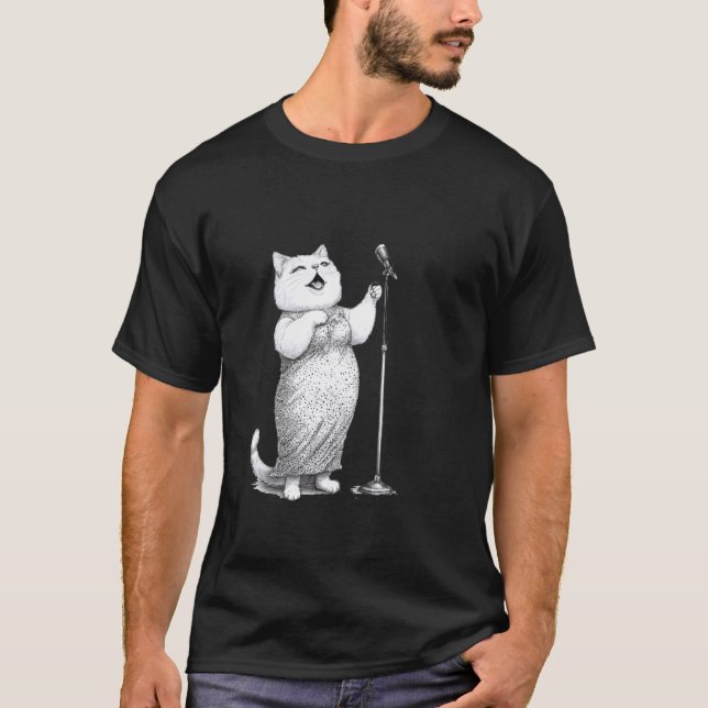 T-shirt Microphone de Chat Chantant Star de la Scène Amusa (Devant)