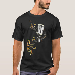 T-shirt Microphone Musique Rétro Avec Notes Musicales Et C