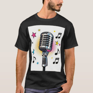 T-shirt Microphone pop avec des étoiles colorées et des no
