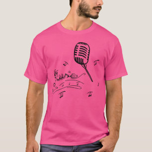 T-shirt Microphone Rétro avec Dessin de Notes de Musique a