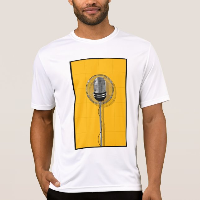 T-shirt Microphone Rétro sur Fond Jaune Gras (Devant)