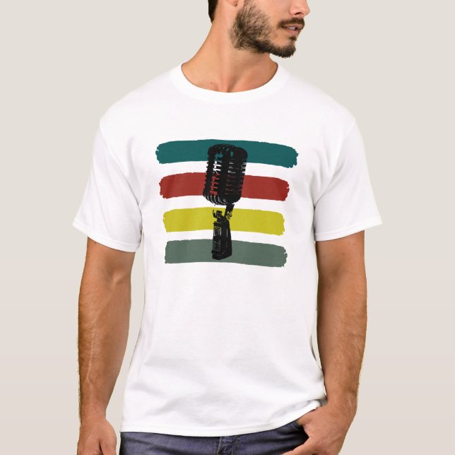 T-shirt Microphone vintage et chemise de rayures (Devant)