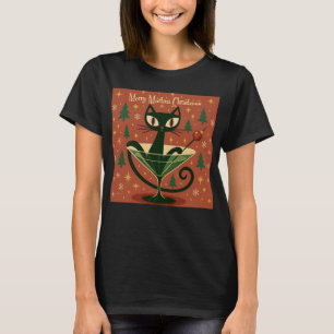 T-shirt Mid Century Black Cat Merry Martini Noël