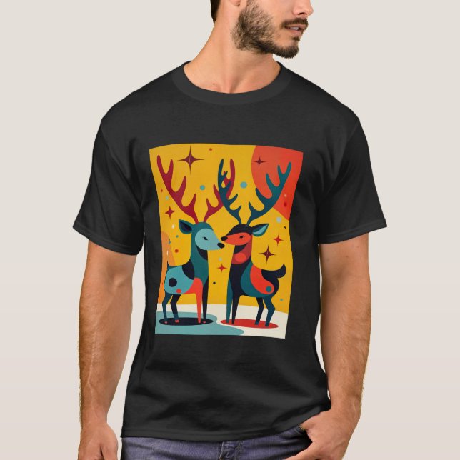 T-shirt Mid Century Modern Kitschy Christmas Reindeer (Devant)