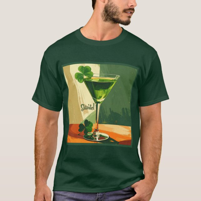 T-shirt Mid Century Modern Shamrock Martini Sláinte!  (Devant)