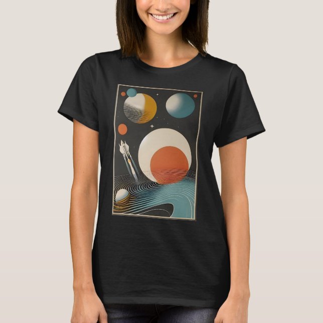 T-shirt Mid Century Space Age Art Galaxy Waves (Devant)