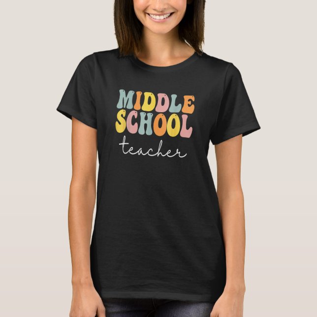 T-shirt Middle School Teacher Retro Groovy Happy First Day (Devant)