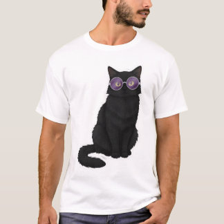 T-shirt Midnight Cat with Purple Glasses