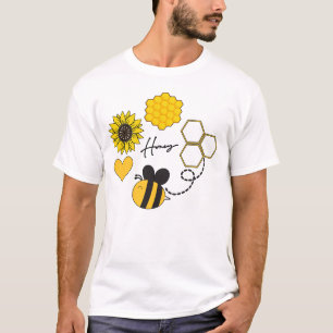 T-shirt miel abeille vintage tournesol jaune fleuri