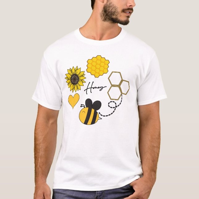 T-shirt miel abeille vintage tournesol jaune fleuri (Devant)