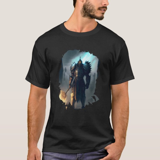 T-shirt Mighty knight in armor with fire sword (Devant)
