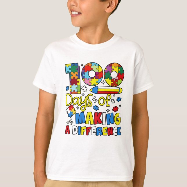 T-shirt Mignon 100 jours pour faire une différence Puzzle  (Devant)