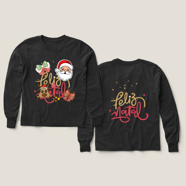 T-shirt mignon à manches longues avec Noël fantais (Motif recto et verso)