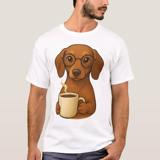 T-shirt mignon amateur de café teckel – Fun Sausag (Devant)