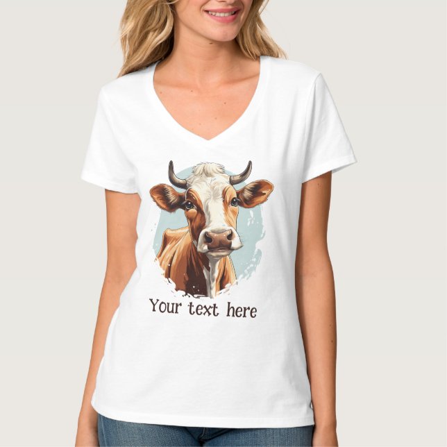 T-shirt mignon amateur de vache ajouter du texte (Devant)