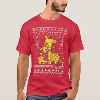 T-shirt mignon amoureux de Giraffe Xmas Lumières laides mo