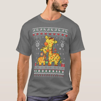 T-shirt mignon amoureux de Giraffe Xmas Lumières laides mo
