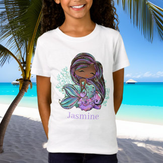 T-Shirt mignon amoureux de sirène ajouter le nom