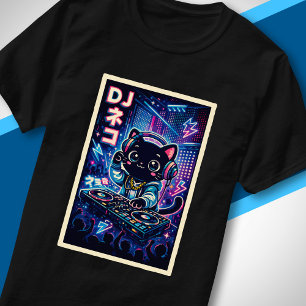 T-shirt Mignon art de DJ chat cyberpunk musique japonaise