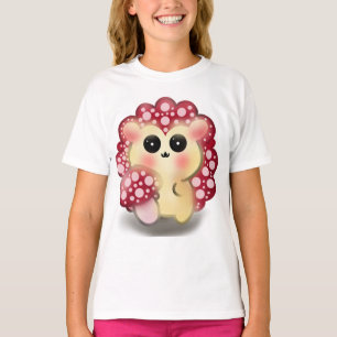 T-shirt Mignon Art de Hérisson Champignon Rouge Kawaii
