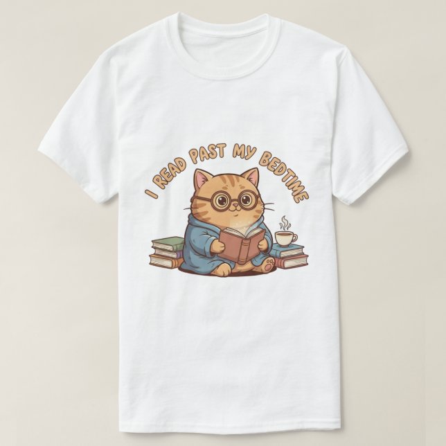 T-shirt mignon avec chat lisant 'Je lis au-delà de (Design devant)
