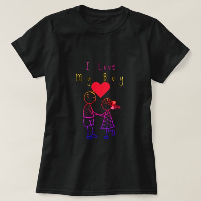 T-shirt mignon avec texte - J'aime mon garçon (Design devant)