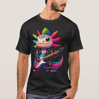T-shirt Mignon Axolotl Punk Rock'N Roll Goth Kawaii Guitar