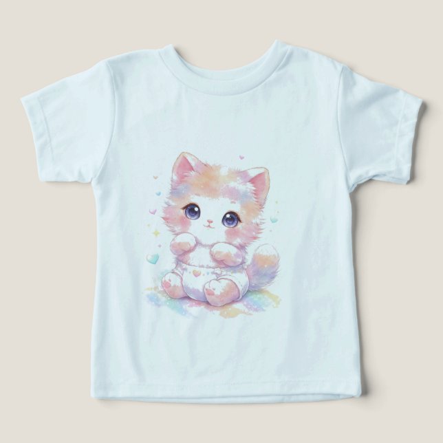 T-shirt Mignon Bébé Chat Kawaii | Ensemble Arc-en- (Design Recto)