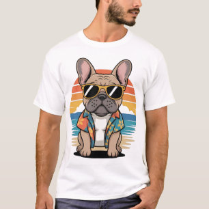 T-shirt Mignon Bouledogue Français portant des lunettes de