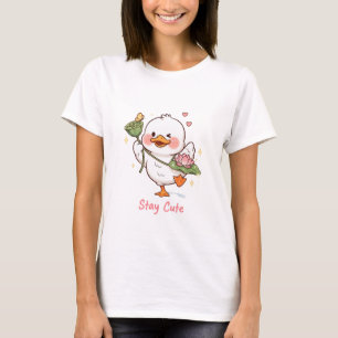 T-shirt Mignon Canard Reste Mignon Kawaii Fleur de Lotus D
