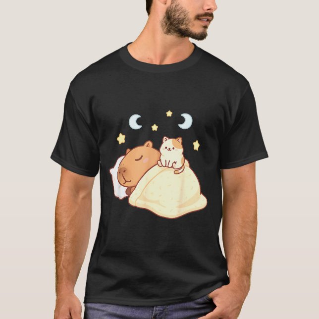 T-shirt Mignon Capybara Kawaii Pyjama Dodo Sleepybara Chat (Devant)