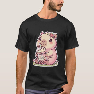 T-shirt Mignon Capybara Rose Buvant du Thé aux Perles T-Sh