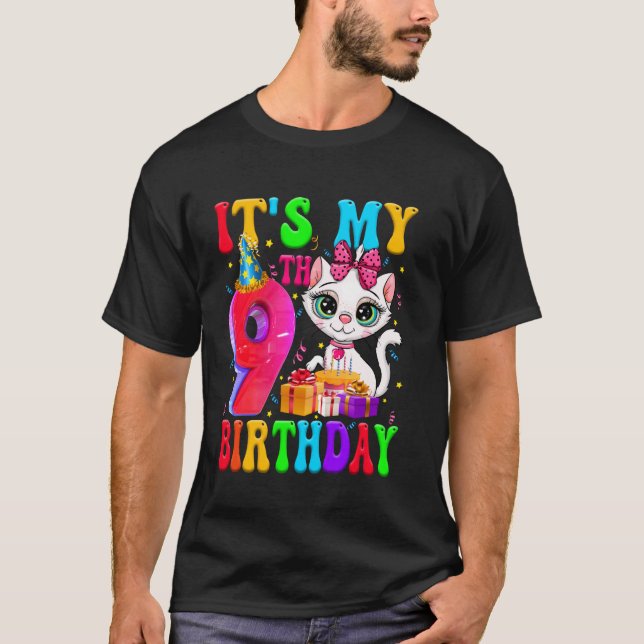 T-shirt Mignon C'est Mon Anniversaire De 9 Ans 9 Ans Chat  (Devant)