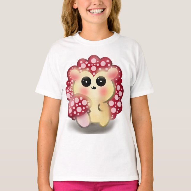 T-shirt Mignon Champignon Rouge Kawaii Hérisson Toadstool  (Devant)