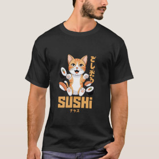 T-shirt Mignon Chat Amateur de Sushi Texte Japonais Amusan