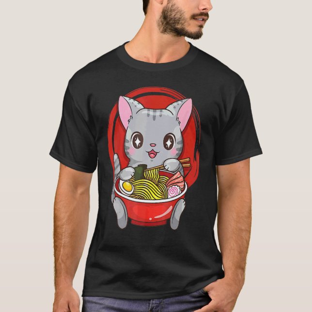 T-shirt Mignon Chat Amour Nouilles Art (Devant)