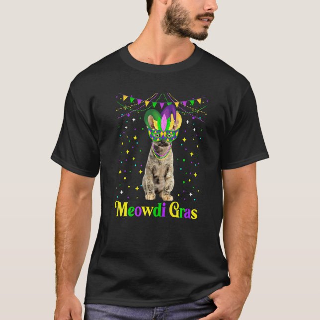 T-shirt Mignon chat Devon Rex Meowdi Gras bouffon Animaux (Devant)