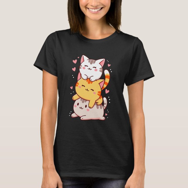 T-shirt Mignon Chat Drôle Kitty Tee Romantique Chats Amant (Devant)