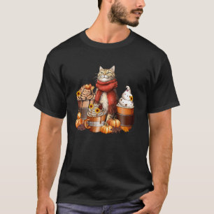T-shirt Mignon Chat Écharpe Citrouille Épice Café Latte Gl